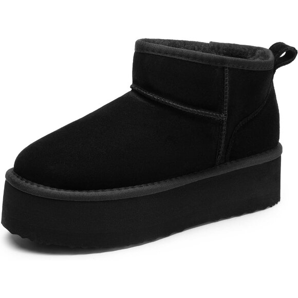 Platform Mini Boots for Women Suede Genuine Leather Classic Winter Ankle Snow B